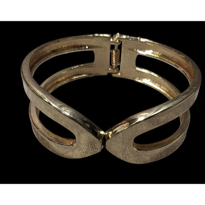 Gold-Tone Hinged Bangle Bracelet With Openwork Design