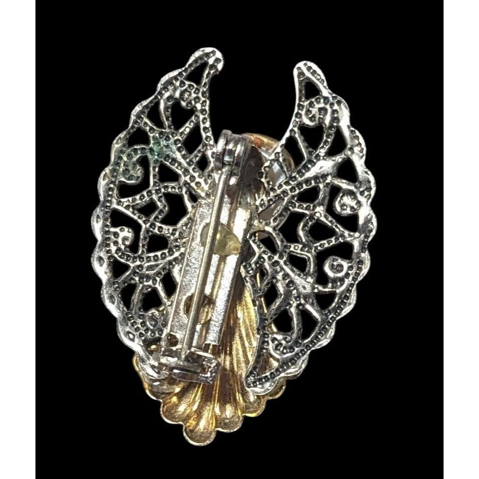 Vintage Metallic Layered Guardian Angel Brooch