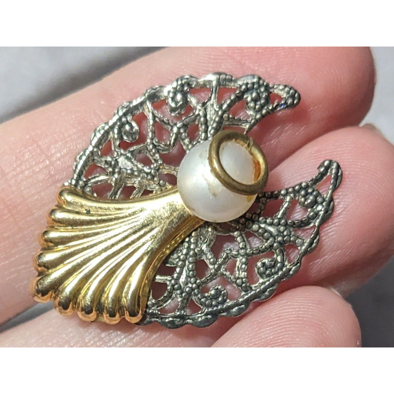 Vintage Metallic Layered Guardian Angel Brooch