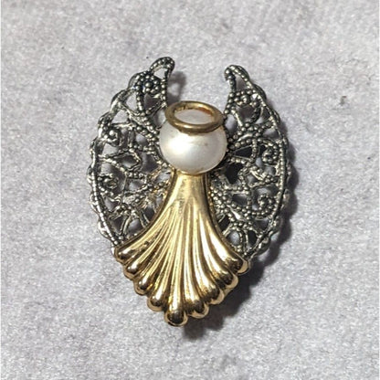 Vintage Metallic Layered Guardian Angel Brooch