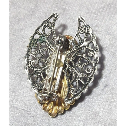 Vintage Metallic Layered Guardian Angel Brooch