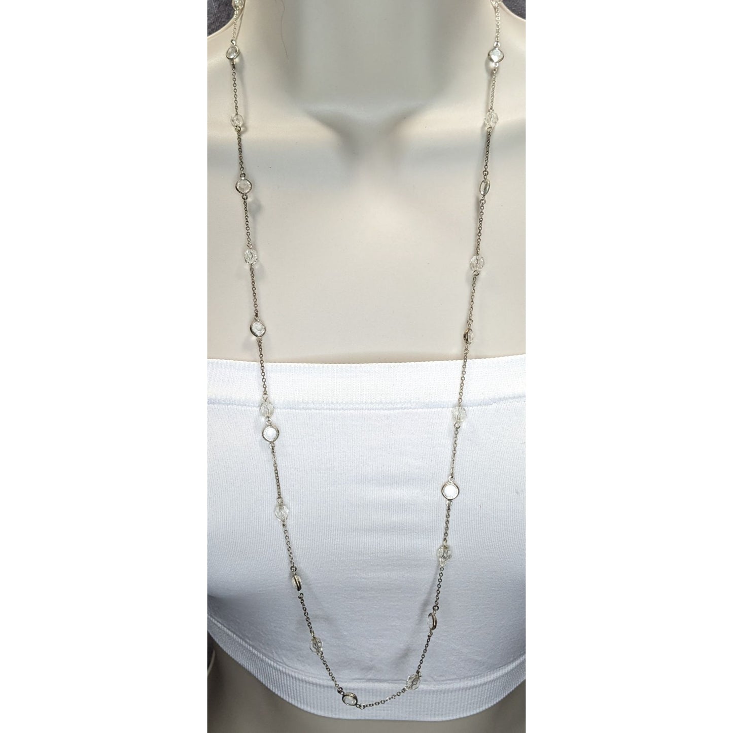Clear Gemmed Station Necklace Silver Tone Subtle Glam Elegant Jewelry