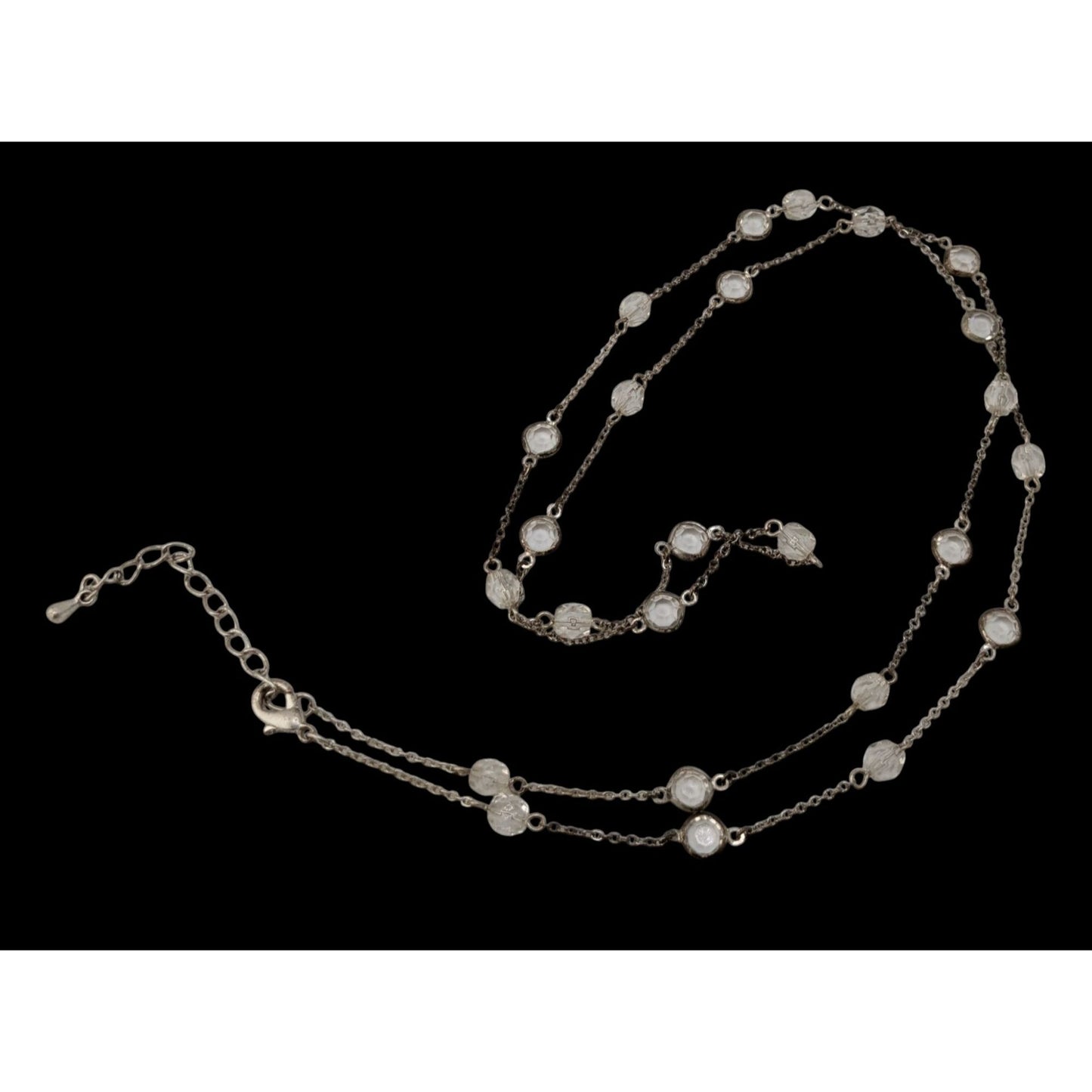 Clear Gemmed Station Necklace Silver Tone Subtle Glam Elegant Jewelry