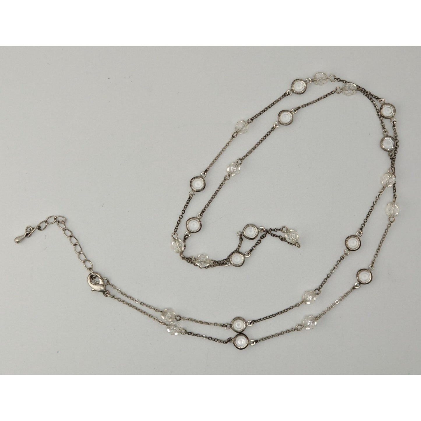 Clear Gemmed Station Necklace Silver Tone Subtle Glam Elegant Jewelry
