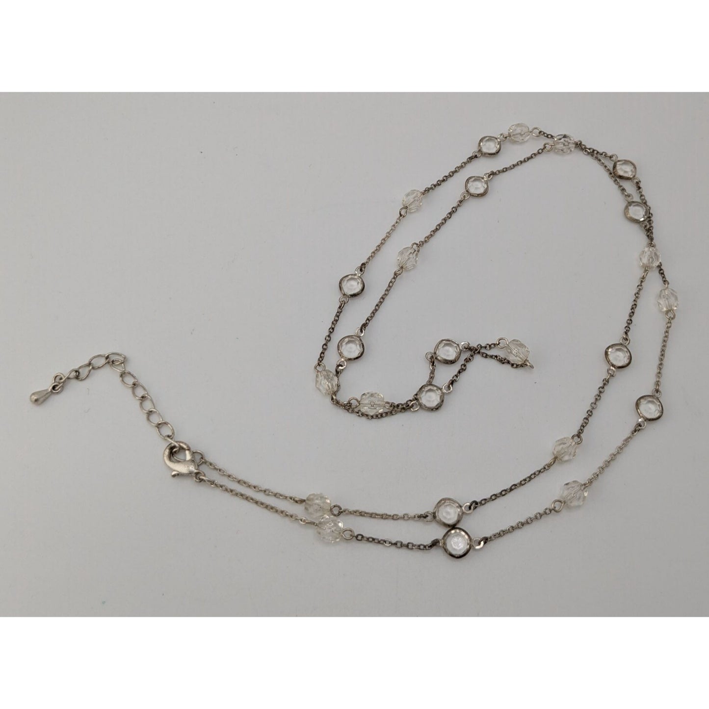 Clear Gemmed Station Necklace Silver Tone Subtle Glam Elegant Jewelry