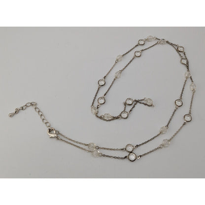 Clear Gemmed Station Necklace Silver Tone Subtle Glam Elegant Jewelry