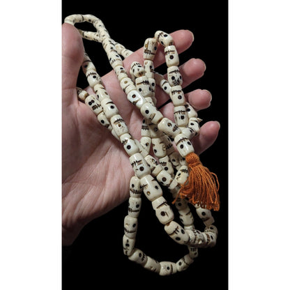 Vintage Carved Skull Shaped Beaded Mala Indian Prayer Bead Necklace