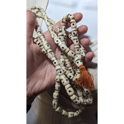 Vintage Carved Skull Shaped Beaded Mala Indian Prayer Bead Necklace