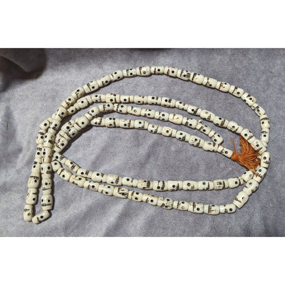 Vintage Carved Skull Shaped Beaded Mala Indian Prayer Bead Necklace