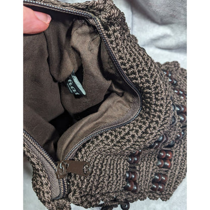 Chateau Boho Brown Crochet Beaded Crossbody Bag With Fringe