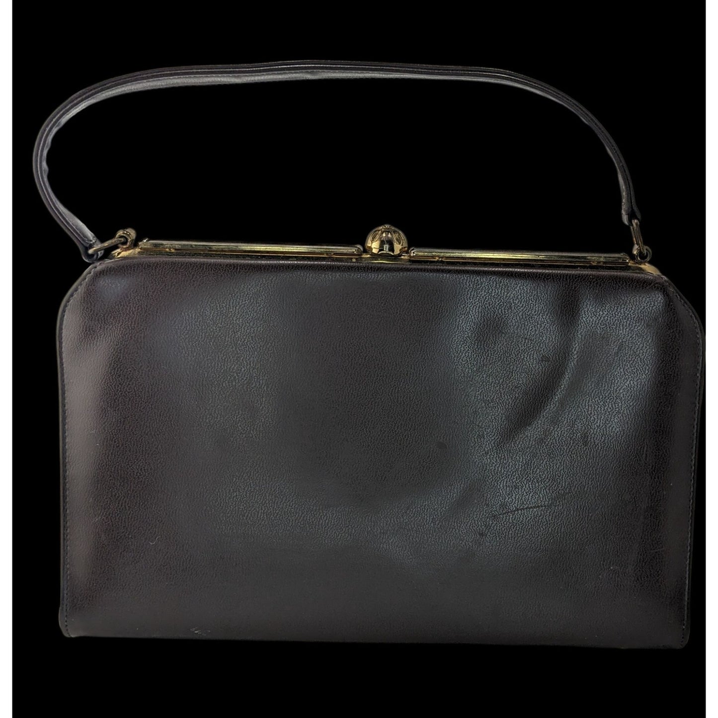 Vintage 50s/60s Black & Taupe Mod Handbag Retro Twist Clasp 10x6.5x3.5 Inches 5-Inch Handle Drop