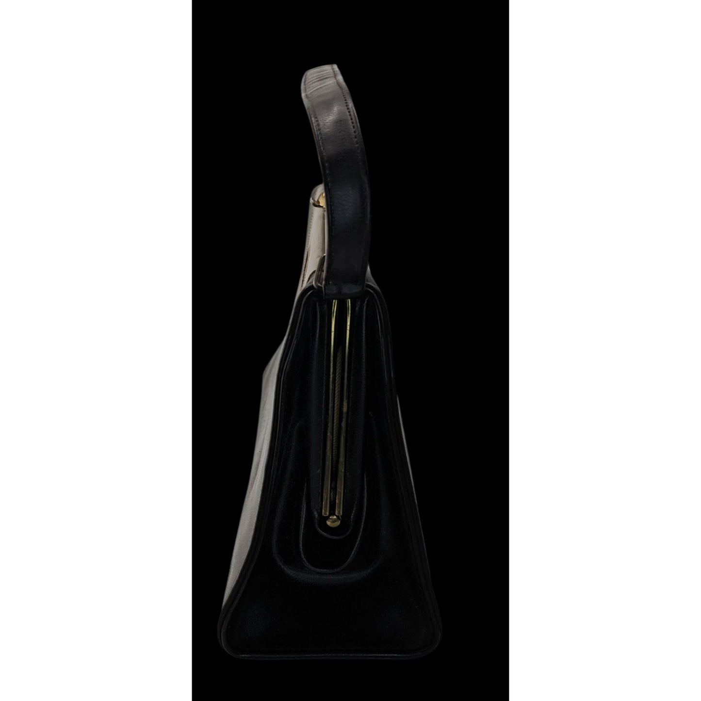 Vintage 50s/60s Black & Taupe Mod Handbag Retro Twist Clasp 10x6.5x3.5 Inches 5-Inch Handle Drop