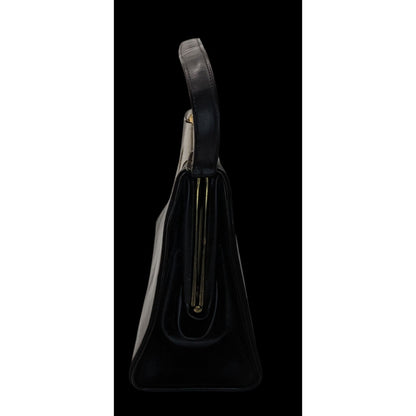 Vintage 50s/60s Black & Taupe Mod Handbag Retro Twist Clasp 10x6.5x3.5 Inches 5-Inch Handle Drop