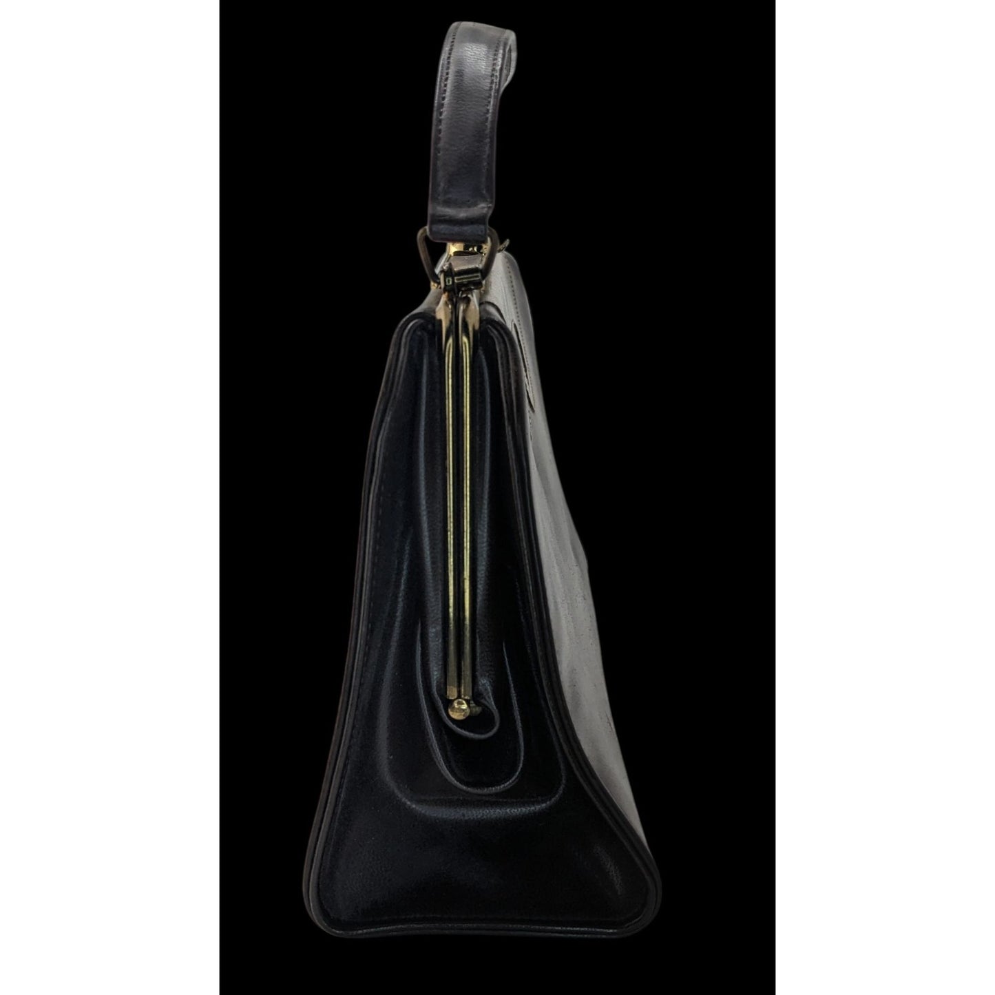 Vintage 50s/60s Black & Taupe Mod Handbag Retro Twist Clasp 10x6.5x3.5 Inches 5-Inch Handle Drop