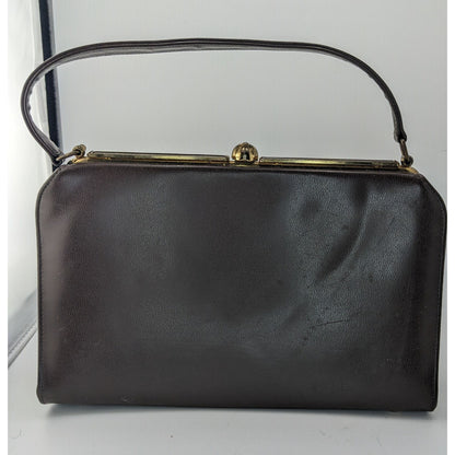 Vintage 50s/60s Black & Taupe Mod Handbag Retro Twist Clasp 10x6.5x3.5 Inches 5-Inch Handle Drop