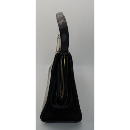 Vintage 50s/60s Black & Taupe Mod Handbag Retro Twist Clasp 10x6.5x3.5 Inches 5-Inch Handle Drop