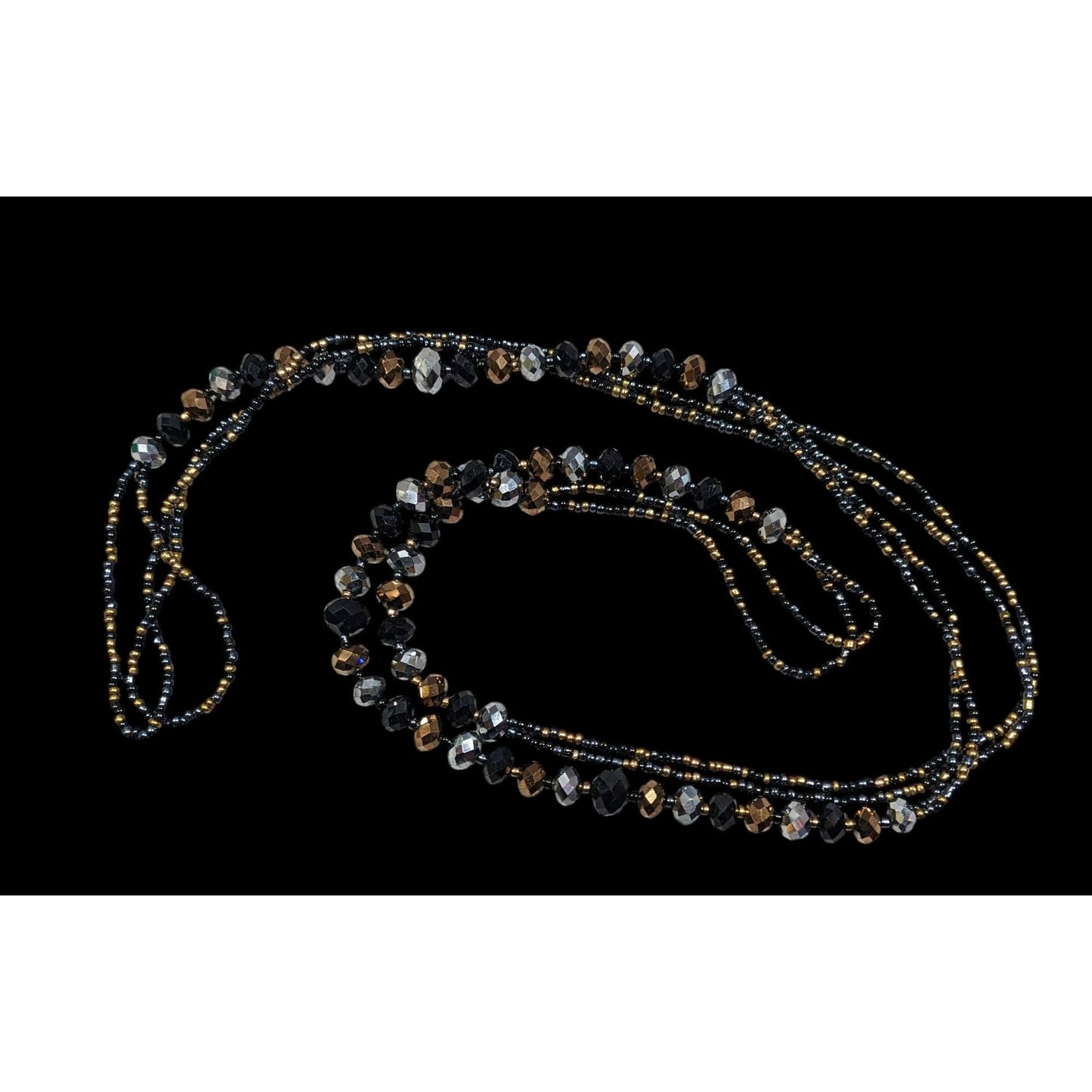 Dark Glam Black Gold And Silver Tone Glass Beaded Necklace