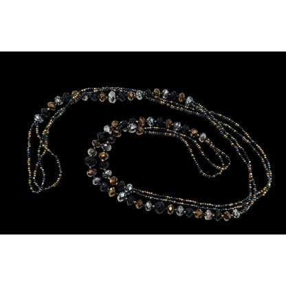 Dark Glam Black Gold And Silver Tone Glass Beaded Necklace