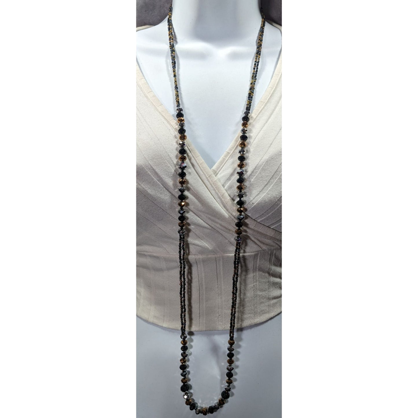 Dark Glam Black Gold And Silver Tone Glass Beaded Necklace