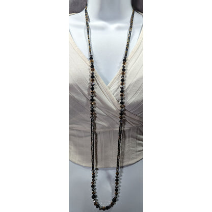 Dark Glam Black Gold And Silver Tone Glass Beaded Necklace