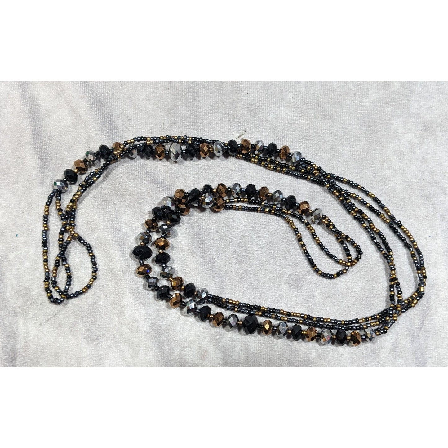Dark Glam Black Gold And Silver Tone Glass Beaded Necklace