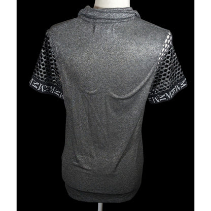 Motherputter Metallic Black And Silver Mesh Sleeve Golf Shirt