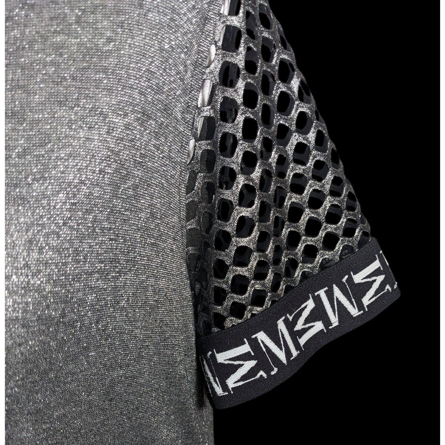 Motherputter Metallic Black And Silver Mesh Sleeve Golf Shirt
