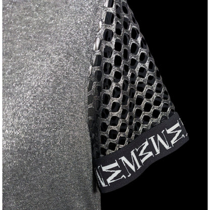 Motherputter Metallic Black And Silver Mesh Sleeve Golf Shirt