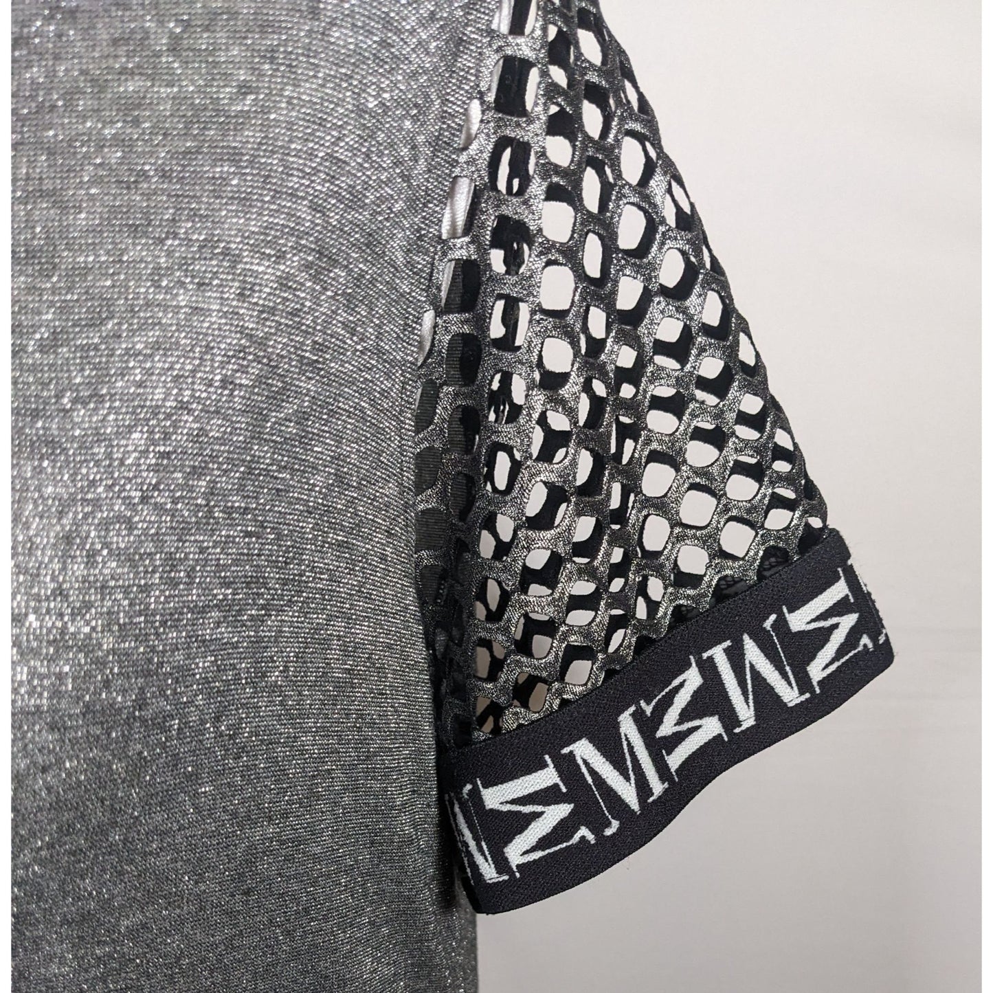 Motherputter Metallic Black And Silver Mesh Sleeve Golf Shirt