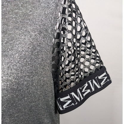 Motherputter Metallic Black And Silver Mesh Sleeve Golf Shirt