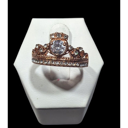 Elegant Fantasy 18K Rose Gold Plated Crown Ring With Brilliant Stones
