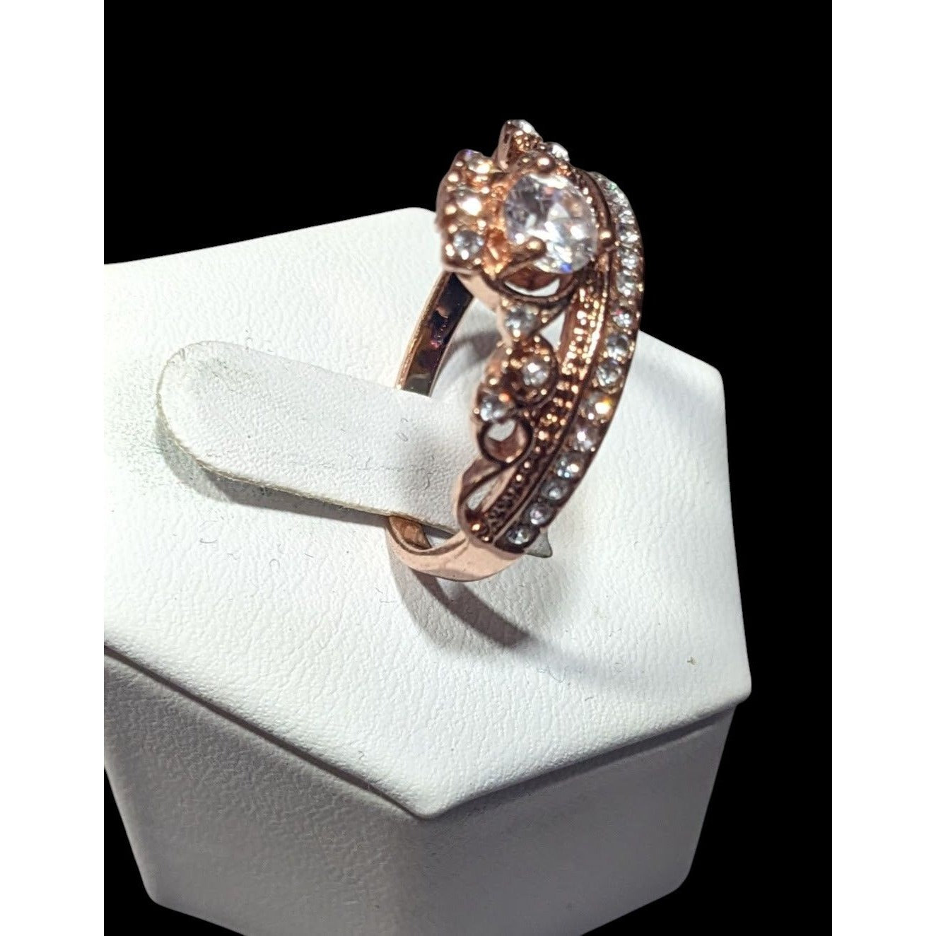 Elegant Fantasy 18K Rose Gold Plated Crown Ring With Brilliant Stones