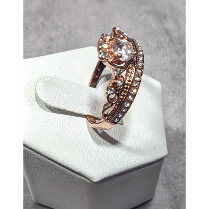 Elegant Fantasy 18K Rose Gold Plated Crown Ring With Brilliant Stones