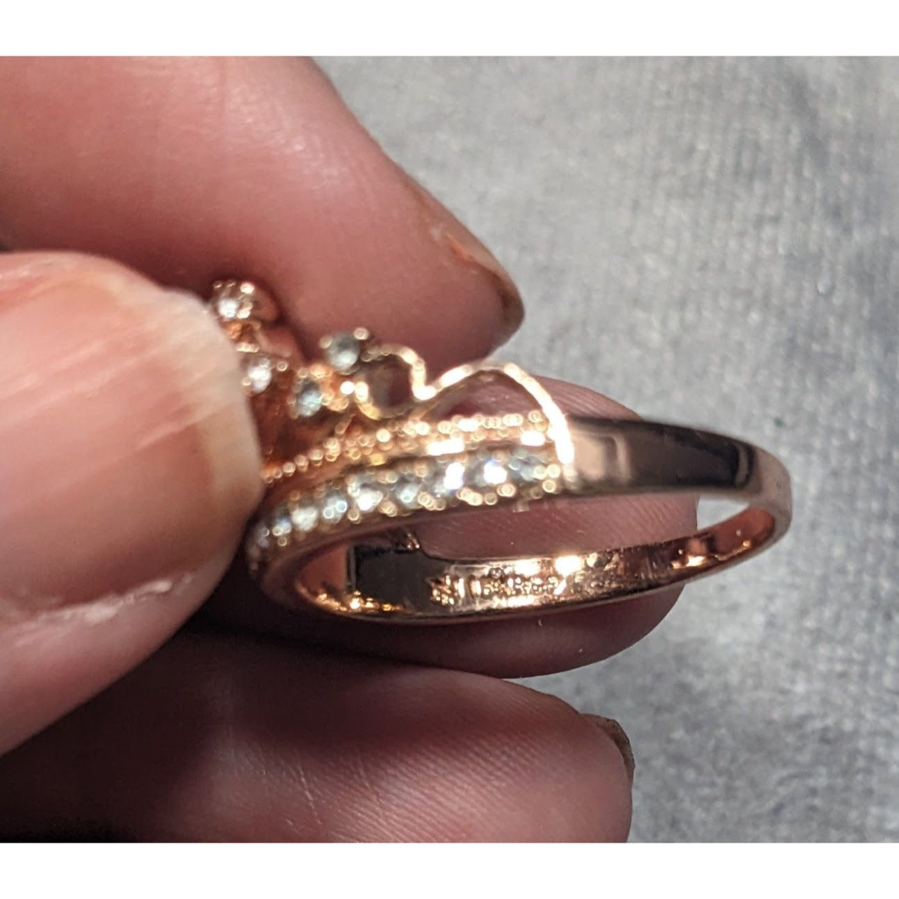 Elegant Fantasy 18K Rose Gold Plated Crown Ring With Brilliant Stones