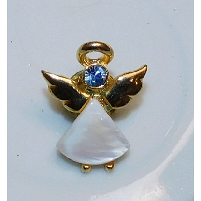 Vintage March Birthday Angel Pin Mother Of Pearl And Rhinestone
