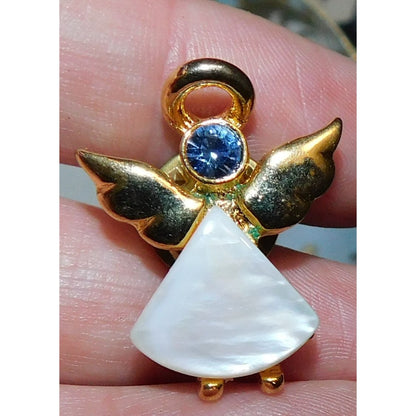 Vintage March Birthday Angel Pin Mother Of Pearl And Rhinestone