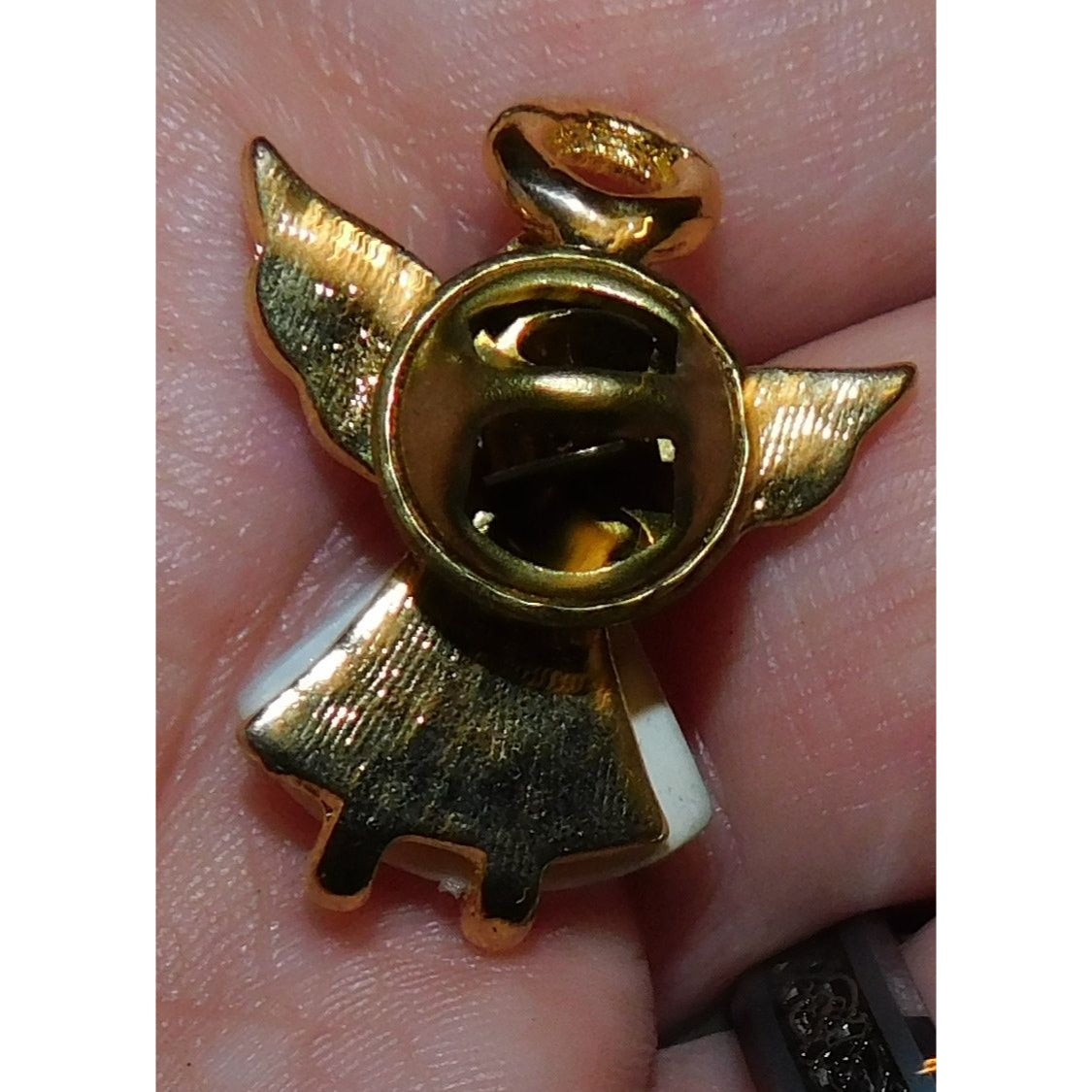 Vintage March Birthday Angel Pin Mother Of Pearl And Rhinestone