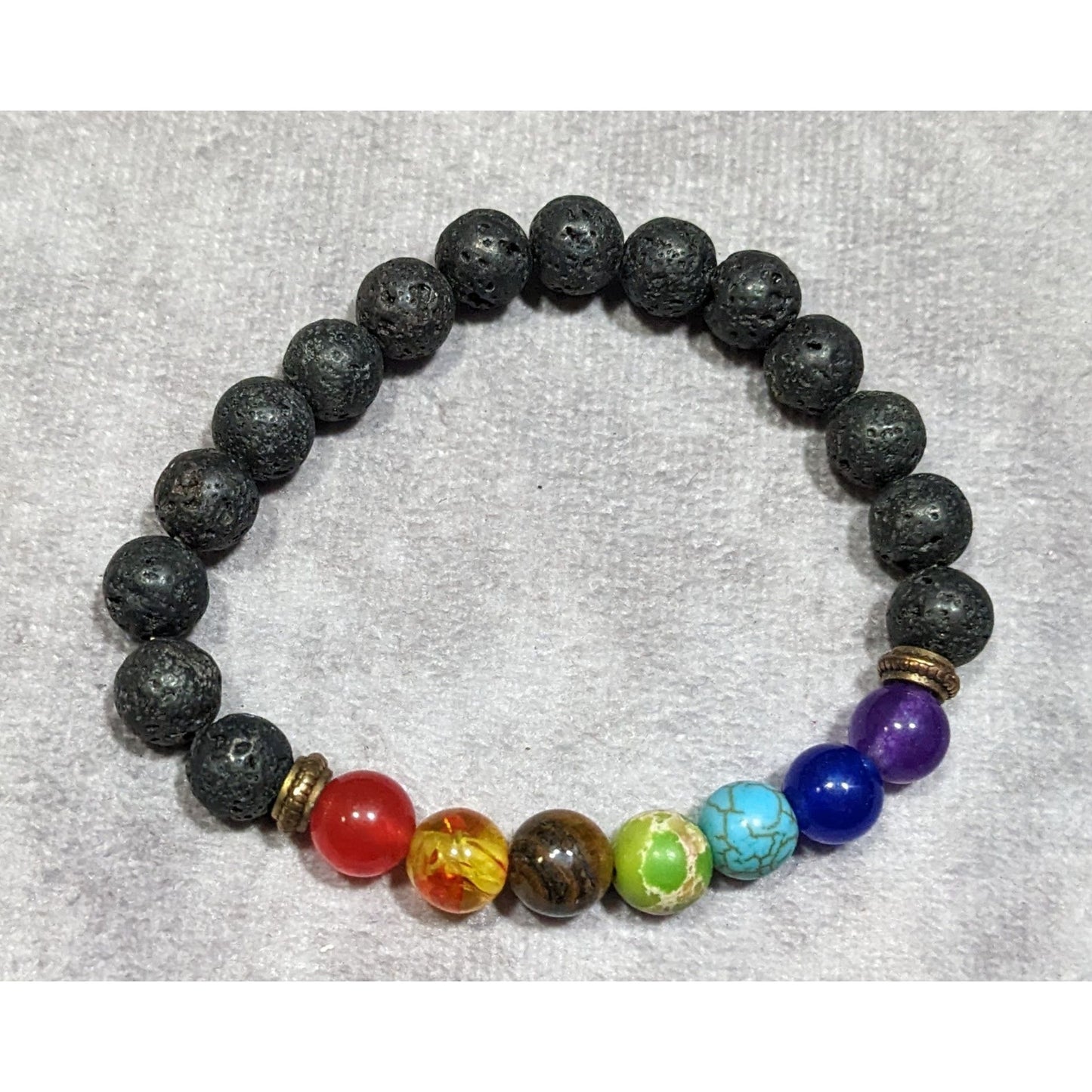 Chakra Rainbow Gemstone And Volcanic Rock Beaded Stretch Bracelet