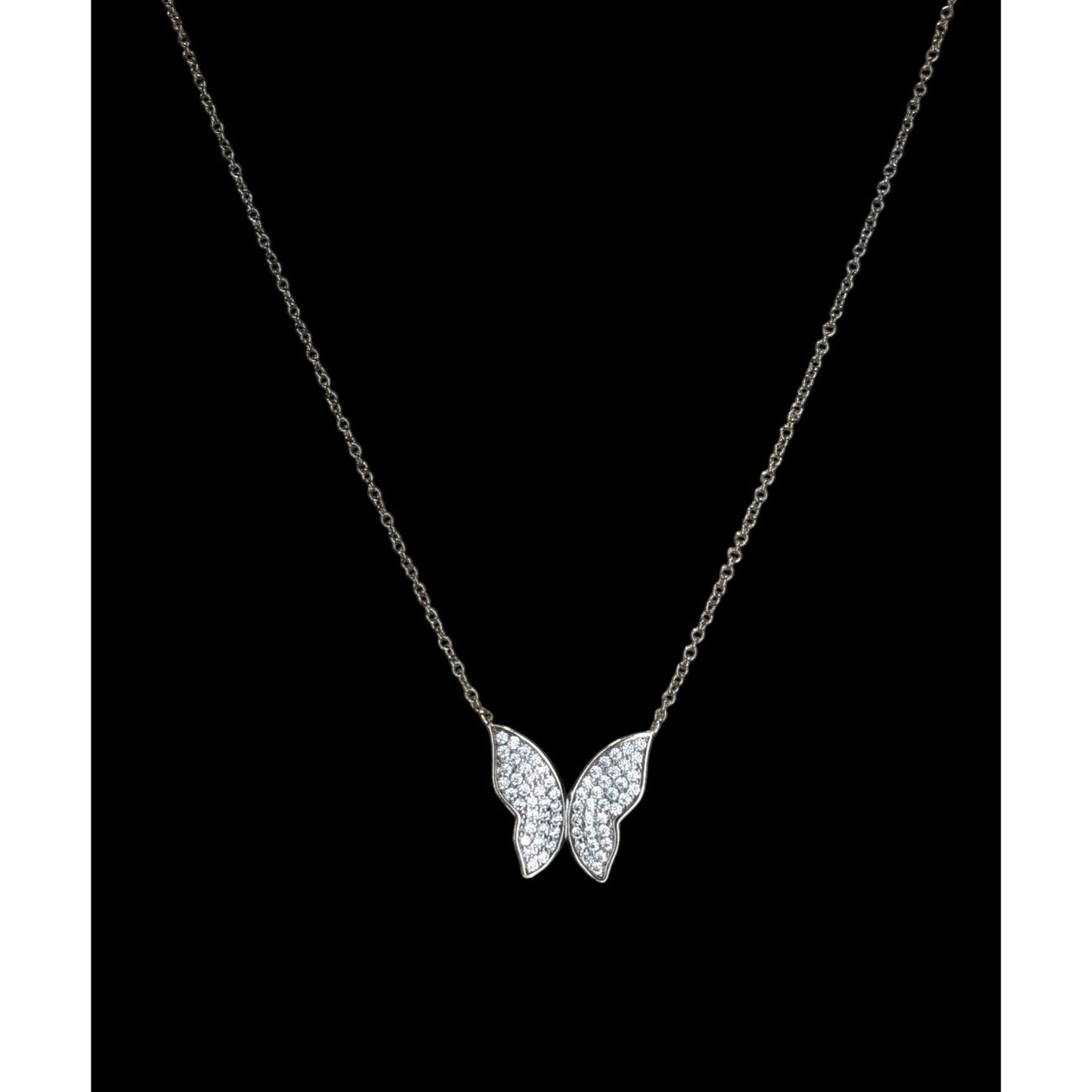 Y2K Glam Vintage Nadri Pavé Crystal Butterfly Necklace Silver Tone Sparkle Pendant