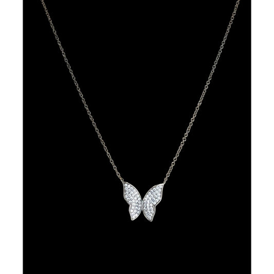 Y2K Glam Vintage Nadri Pavé Crystal Butterfly Necklace Silver Tone Sparkle Pendant