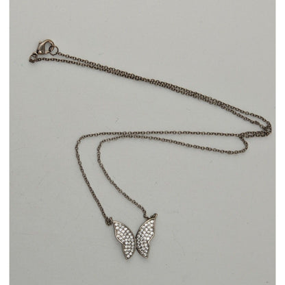 Y2K Glam Vintage Nadri Pavé Crystal Butterfly Necklace Silver Tone Sparkle Pendant