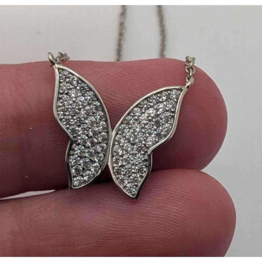 Y2K Glam Vintage Nadri Pavé Crystal Butterfly Necklace Silver Tone Sparkle Pendant