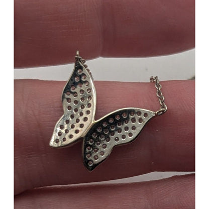 Y2K Glam Vintage Nadri Pavé Crystal Butterfly Necklace Silver Tone Sparkle Pendant