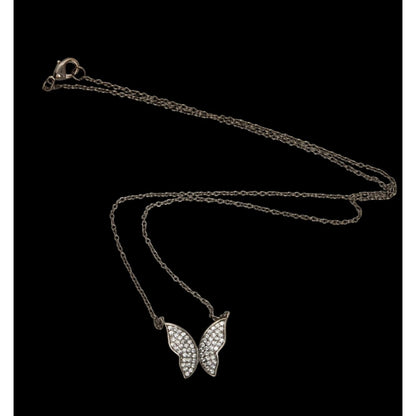 Y2K Glam Vintage Nadri Pavé Crystal Butterfly Necklace Silver Tone Sparkle Pendant