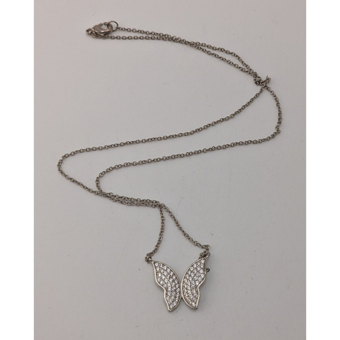 Y2K Glam Vintage Nadri Pavé Crystal Butterfly Necklace Silver Tone Sparkle Pendant