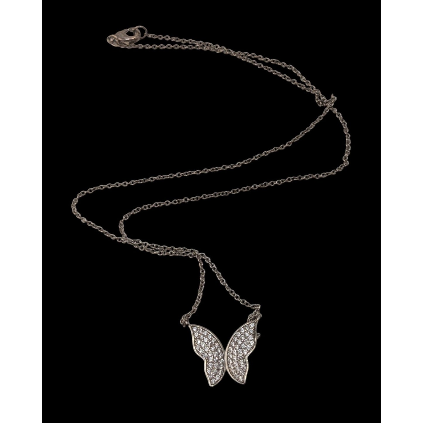 Y2K Glam Vintage Nadri Pavé Crystal Butterfly Necklace Silver Tone Sparkle Pendant