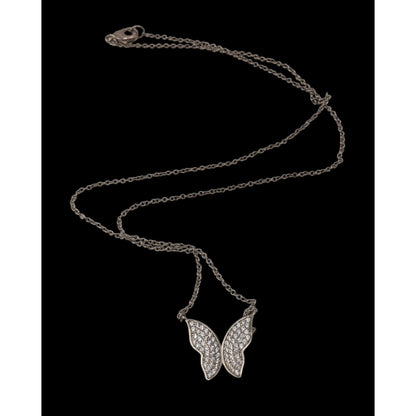 Y2K Glam Vintage Nadri Pavé Crystal Butterfly Necklace Silver Tone Sparkle Pendant