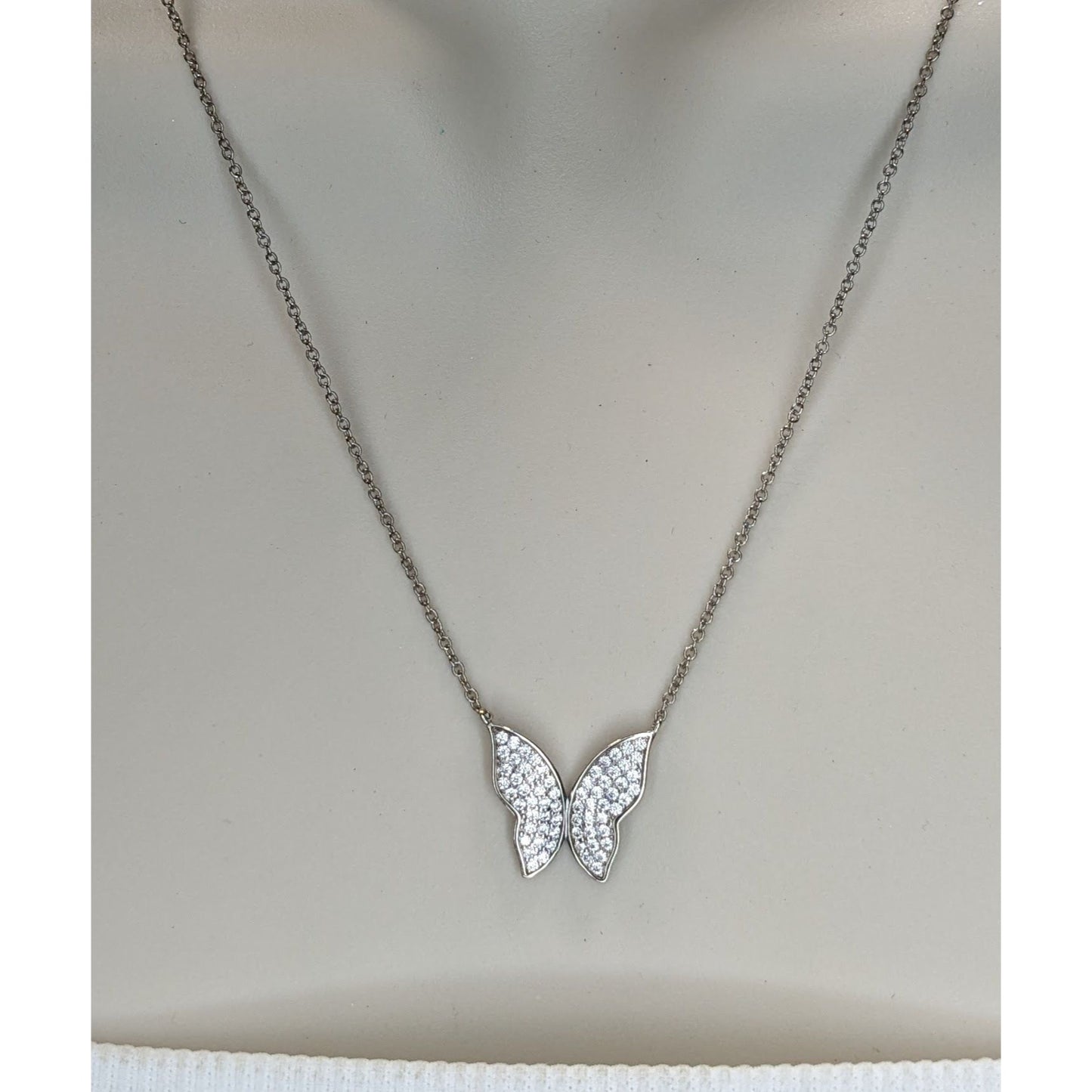 Y2K Glam Vintage Nadri Pavé Crystal Butterfly Necklace Silver Tone Sparkle Pendant