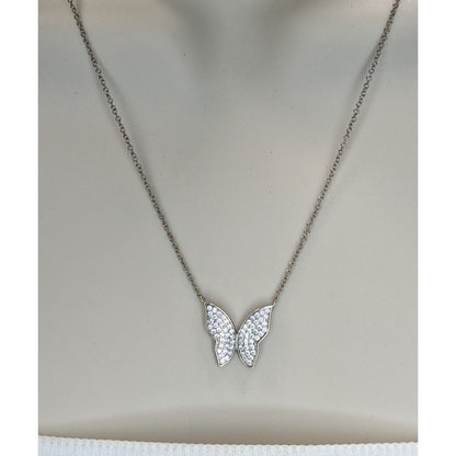 Y2K Glam Vintage Nadri Pavé Crystal Butterfly Necklace Silver Tone Sparkle Pendant