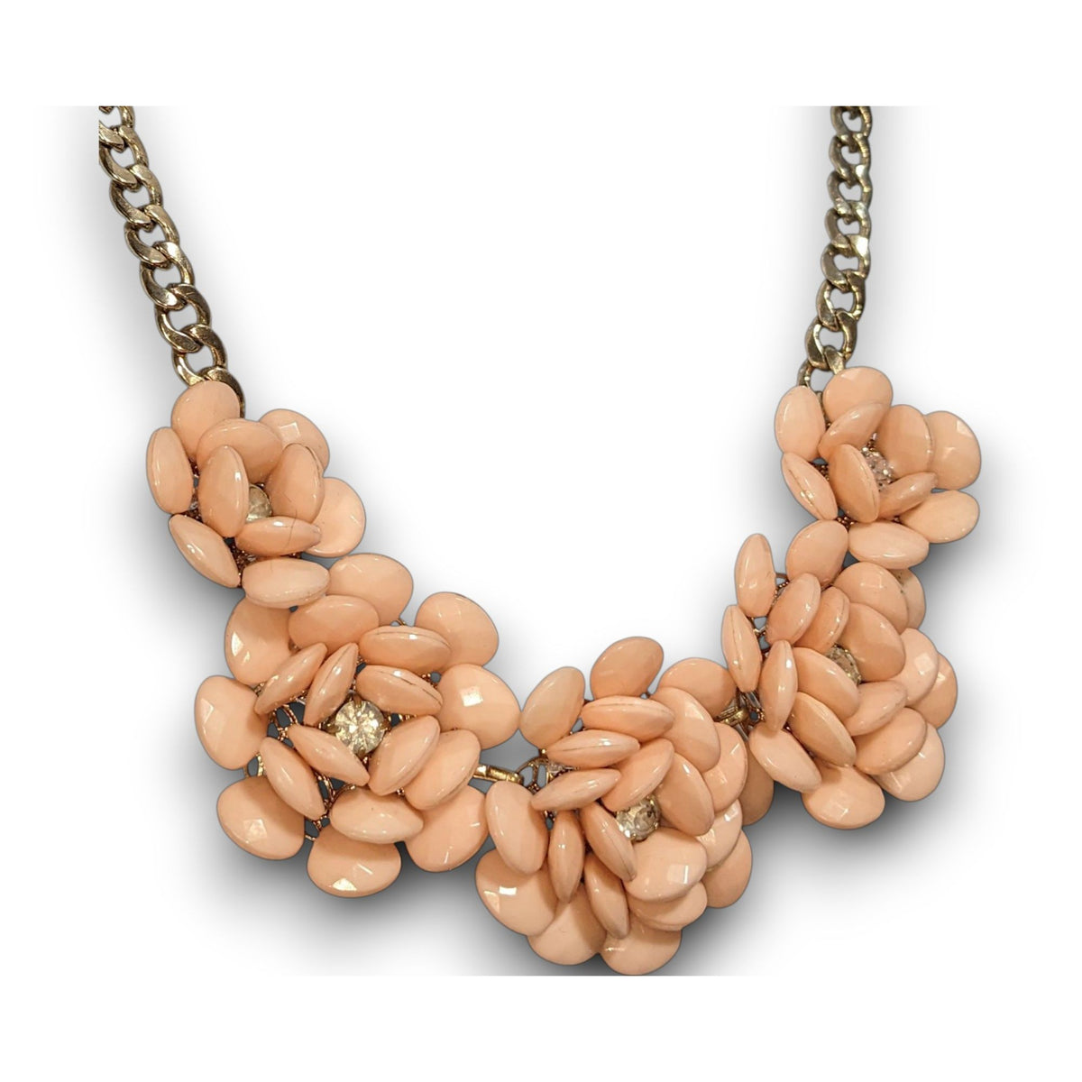 Y2K Romantic Floral Acrylic Peach Gold Tone Statement Necklace 15 Inch